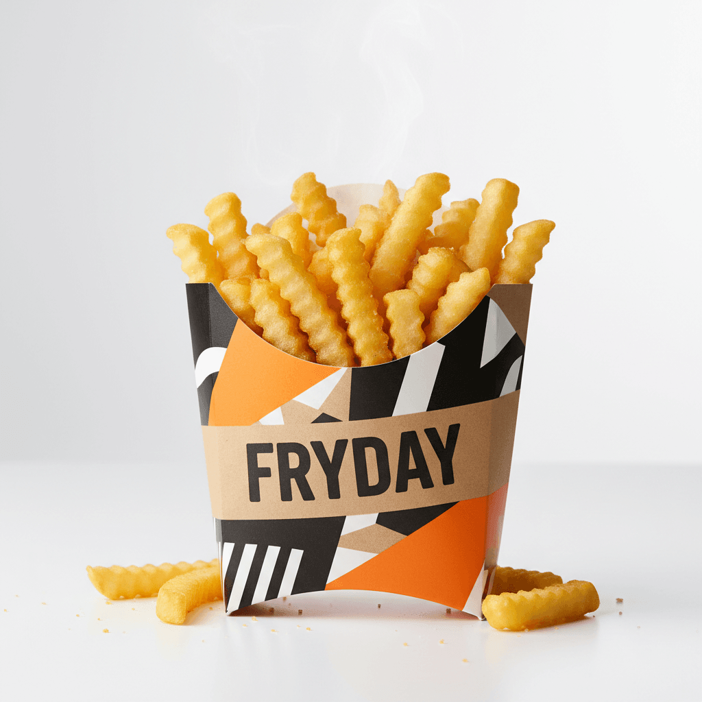 Custom printed french fry box filled with fries