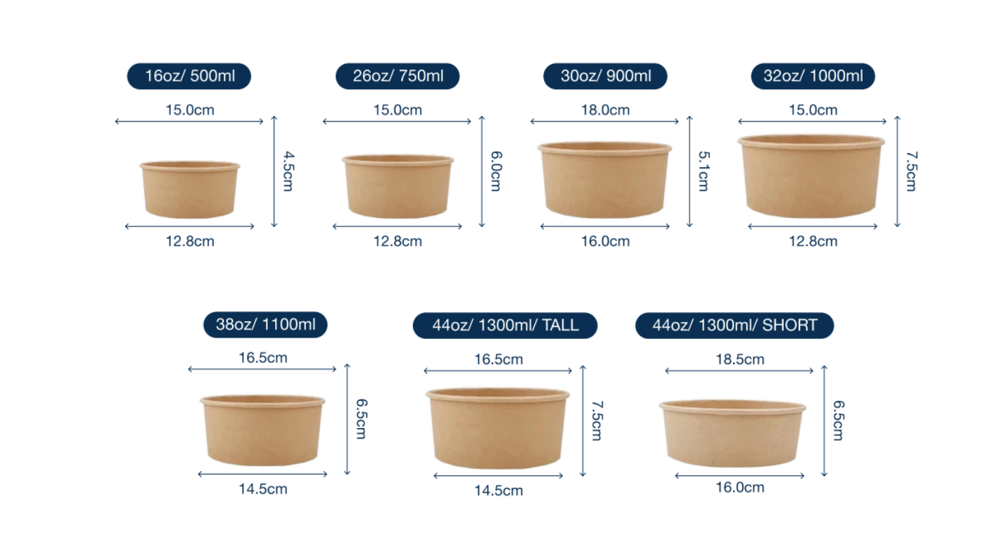 Custom Paper Bowls — available sizes