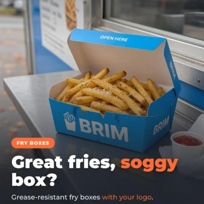 Great fries shouldn't land in a soggy box 🍟 Custom french fry boxes printed with your logo, tapered 