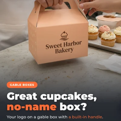 Great cupcakes deserve better than a no-name box 🧁 Custom gable boxes with your logo and a built-in 